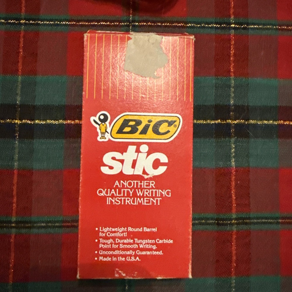 NOB Vtg Bic Round Stic Black Pens 1 Dozen Pack 1987 USA Frances Slocum Bank